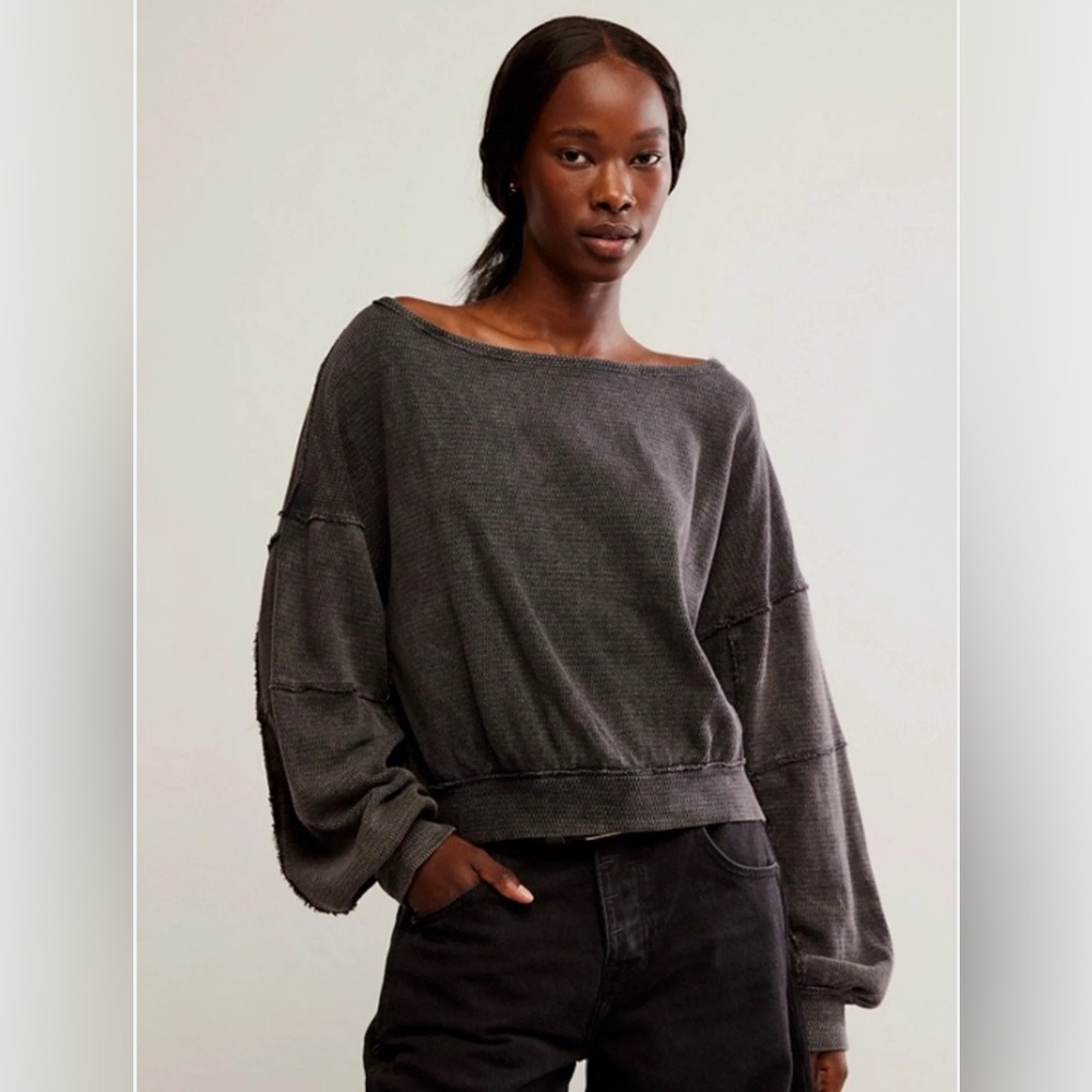 Free People Dark Gray Off-Shoulder Blouse